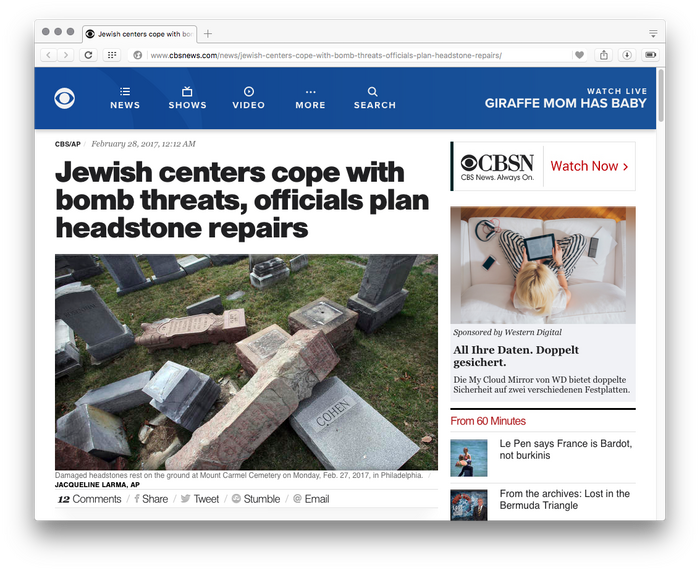 CBS News website, 2017 3