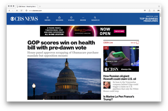 CBS News website, 2017 1