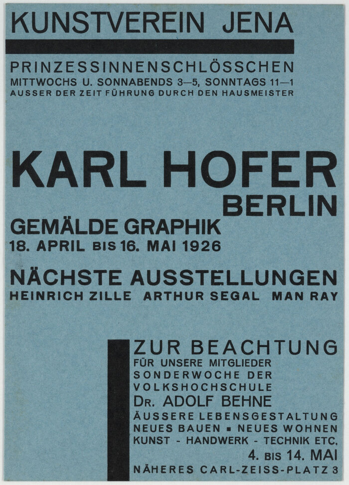 1926: Karl Hofer. Coming up: Heinrich Zille, Arthur Segal, Man Ray