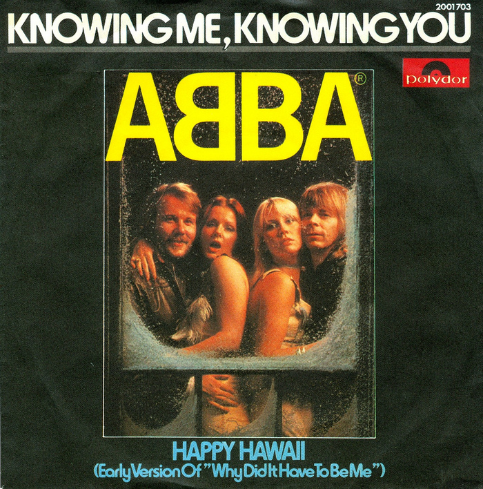 German version of “Knowing Me Knowing You” (Polydor, 1976). The typeface used for the titles is .
