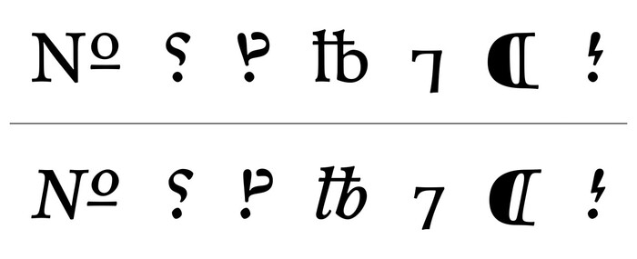 Roman and italic custom symbols from Monokrom’s Satyr typeface, as designed by Sindre Bremnes.