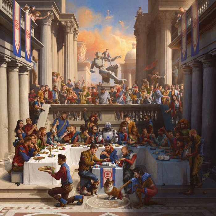 “The album’s cover art was painted by Sam Spratt and features Logic’s family, friends, associates, people involved with the album and more. It was modeled after ‘The Wedding at Cana’ by Paolo Veronese painting.” — Genius See it in detail on Sam Spratt’s website.