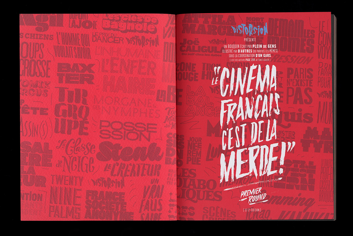 The opening spread previews some movie titles from the book, displaying just a few typefaces from the huge collection contained in the book.