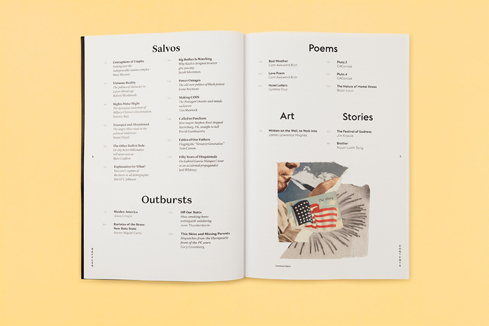 Table of contents. Various typefaces are used to differentiate sections and subject matter.