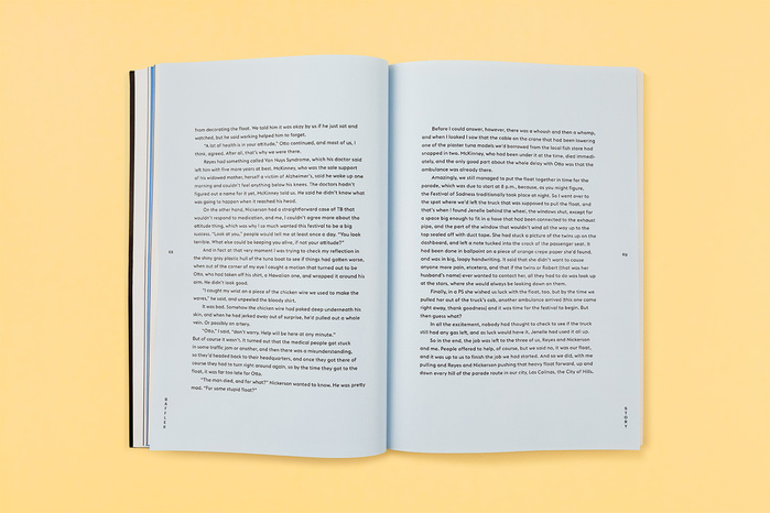 Short stories appear on sky blue pages.