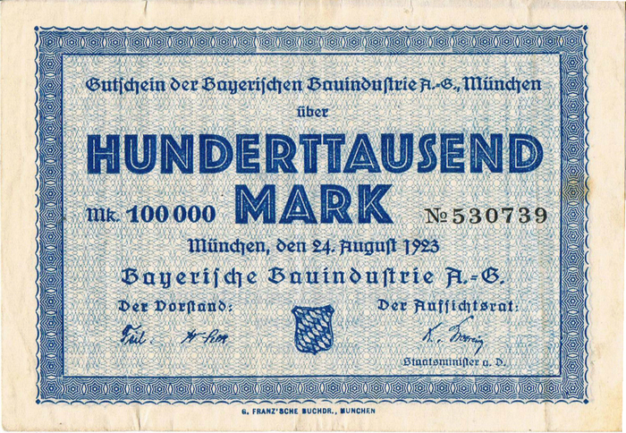 Bayerische Bauindustrie A.-G. Notgeld coupons 1