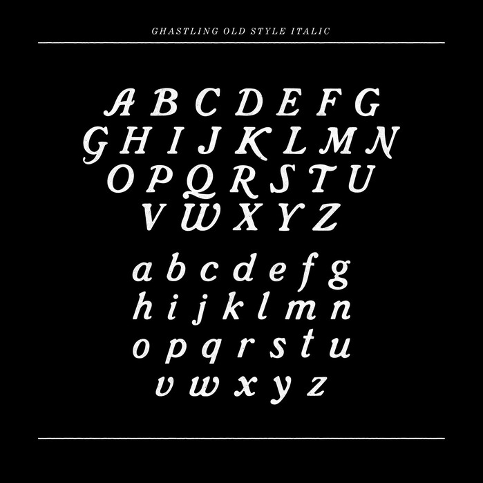 Ghastling Old Style Italic is based on the Post Oldstyle Italic released by the American Type Foundry in c.&nbsp;1901.