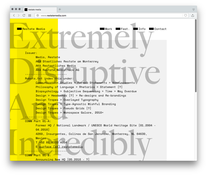 While Space Mono is embedded as webfont, the serif typeface that is used to render the large lines depends on the fonts available on the user’s system. The CSS font stack specifies Big Caslon first (shown in this image), followed by Adobe Caslon, Caslon, and Times New Roman.