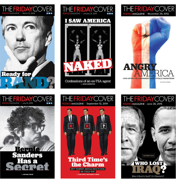 In its early years, The Friday Cover frequently featured several of Jubilat&rsquo;s eleven weights, sometimes contrasting the strongly modulated Bold with the almost monolinear Light, see e.g. &ldquo;Angry America&rdquo;.
The typographic treatment used to be more variable, too, including overlapping glyphs, type on an angle, and different alignments.