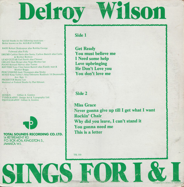 Delroy Wilson – Sings for I&amp;I album art 2