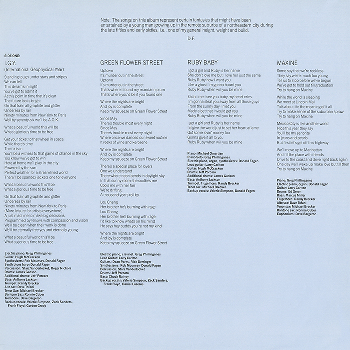 Liner notes for Side One.