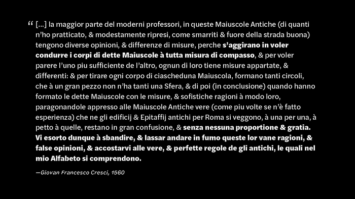 The slideshow includes a few longer quotes in Halyard Text, with the most important bits highlighted in a Black rather than the Bold weight. This increased contrast in style was clever choice in the context of both a briefly presented image and a reversed color layout that using white text on a black background. The attribution is set in Halyard Micro Italic.