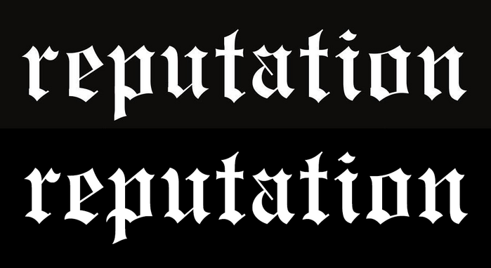 Top: the original title artwork as posted by Taylor Swift to Instagram. Bottom: Engravers&rsquo; Old English BT