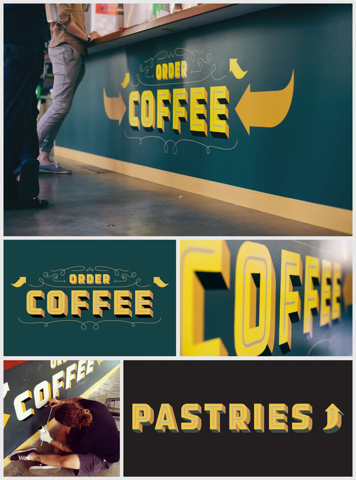 Signs for a Philz Coffee shop on the Facebook campus in Palo Alto, 2013.