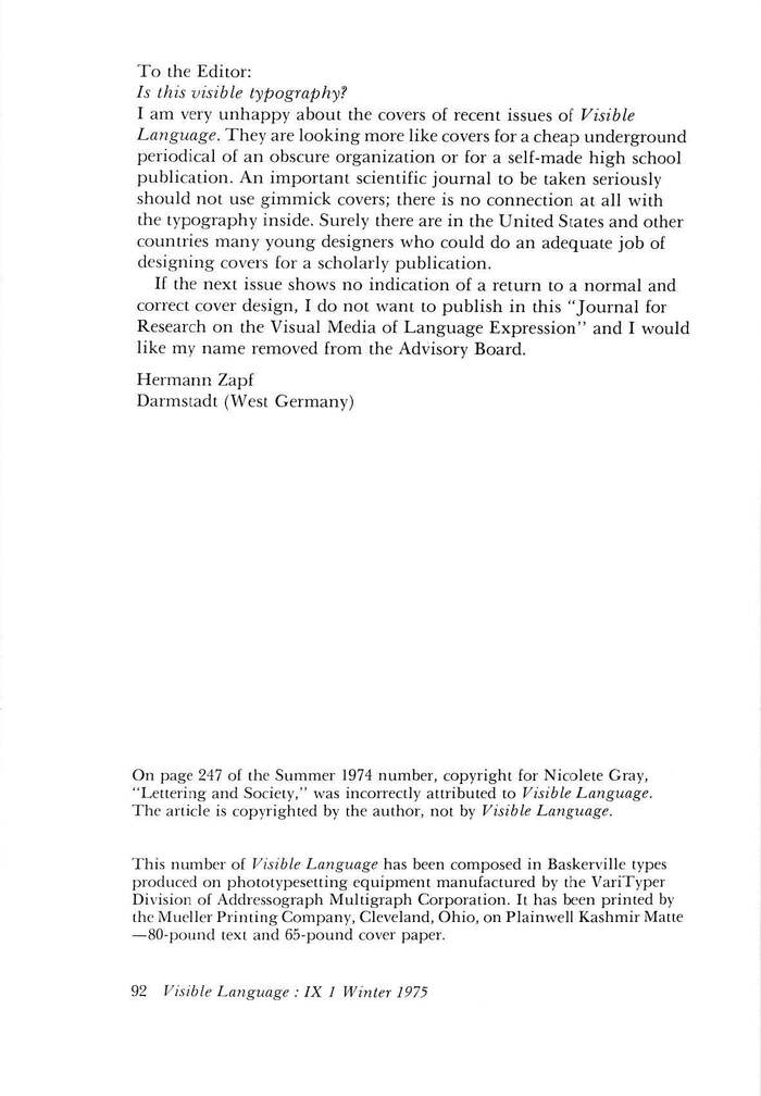 Visible Language journal, 1975 issue No.&nbsp;33 2