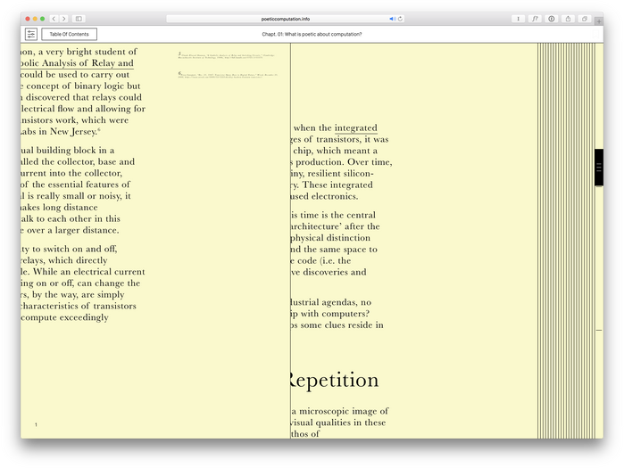 Within the same chapter, scrolling down would trigger a horizontal reveal, presumably to provide anchoring points for the reader.