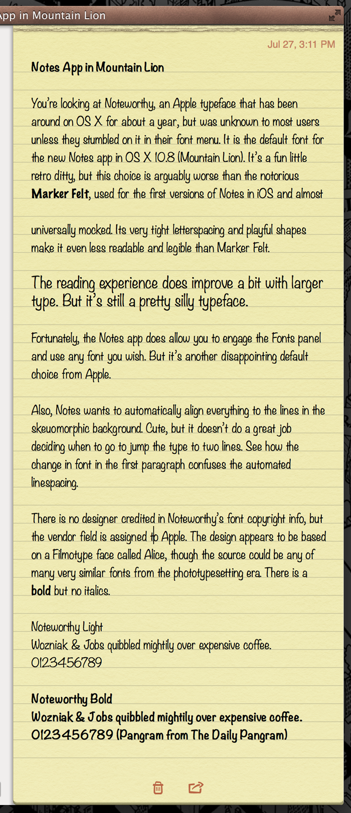 OS X 10.8 (Mountain Lion) Notes App