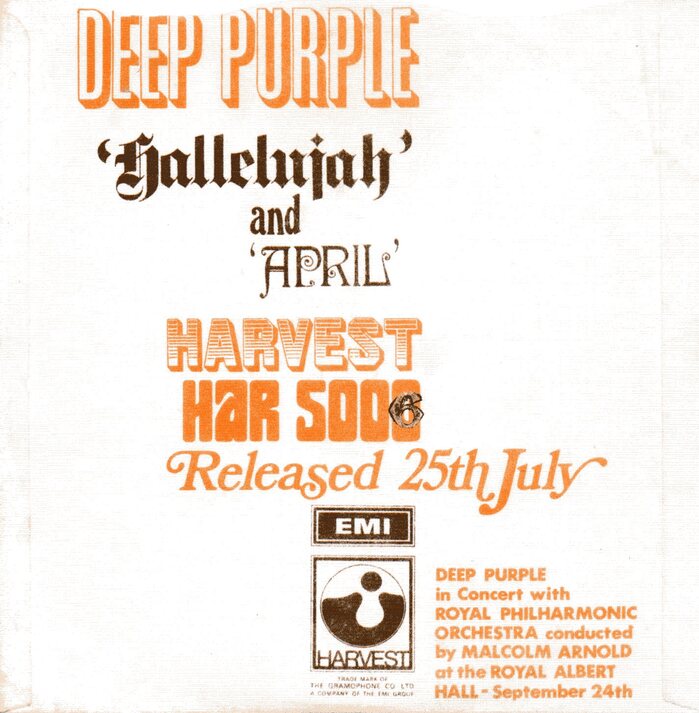 Deep Purple – “Hallelujah” / “April” single cover