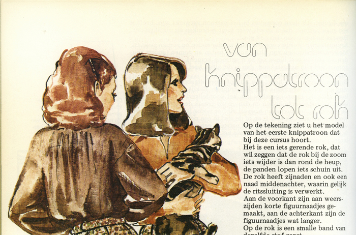 “van knippatroon tot rok” (from pattern to skirt) set in Mecanorma’s futuristic monoline Film.
