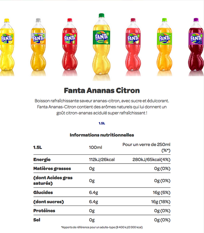 Nutrition facts on the French website.