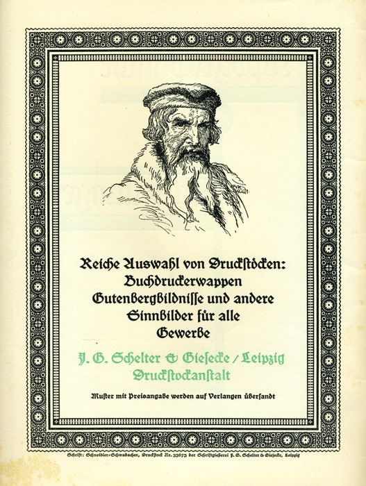 “Rich selection of printing blocks: printers’ emblems, Gutenberg portraits, and other symbols for all trades”



Ad in Typographische Mitteilungen, Vol. 22, Issue 9, September 1925, featuring Schneidler-Schwabacher and printing plate Nr. 35675 by Schriftgießerei J. G. Schelter &amp; Giesecke.