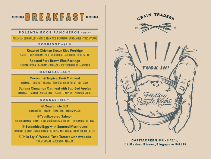 Proto Grotesk is used alongside Knockout, Pitch and Leviathan on this menu. Note the circled digits.