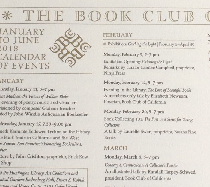 Book Club of California Events Calendar 2