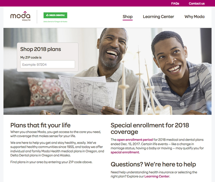 Omnes is used for all text on Moda’s website. Headlines and menu items are in the Medium weight, smaller text in the Regular.