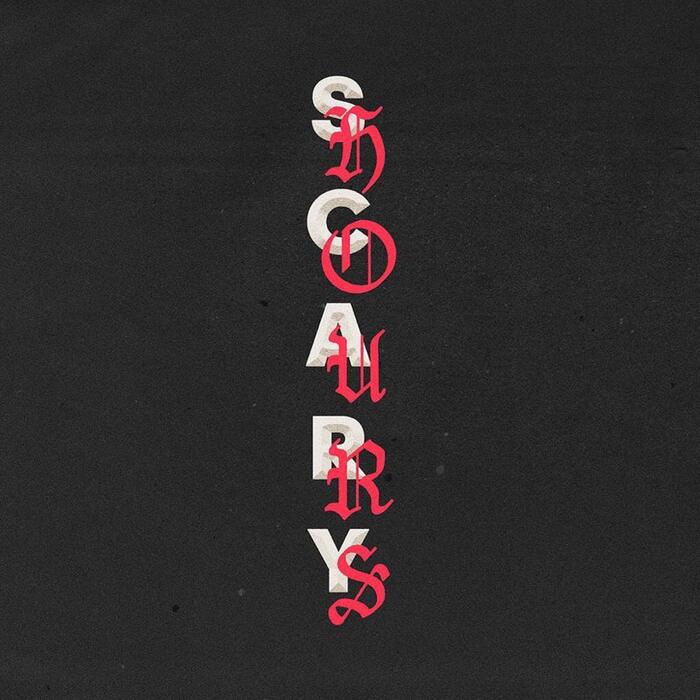 Cover for Drake&rsquo;s Scary Days single (2018), designer unknown, for OVO. Features OldHaroldRee and a yet unidentified sans serif.