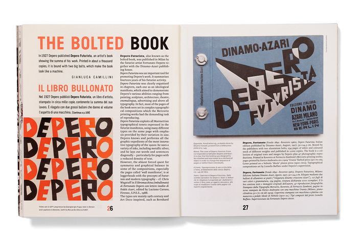 Titles set in GFT Lespresso Sans by Giangiorgio Fuga; text in Zenon and captions in Brevier, both by Riccardo Olocco/CAST. See also the post about .