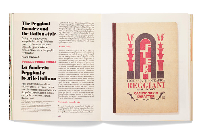 Titles set in Mefistofele by Claudio Rocha and Lucas Franco [original font by Fonderia Reggiani]; text and captions in Gramma and Brevier by Riccardo Olocco/CAST