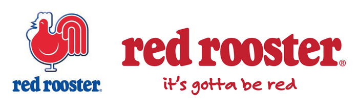 Two old Red Rooster logo variants. The one on the left was in use until 2006, and the one on the right until 2010, according to Logopedia. The tagline “it’s gotta be red” is set in Mark Simonson’s Felt Tip Roman.