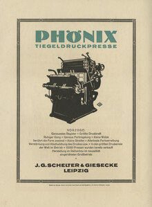 “Phönix Tiegeldruckpresse” ad by J.<span class="nbsp">&nbsp;</span>G.<span class="nbsp">&nbsp;</span>Schelter &amp; Giesecke, 1924