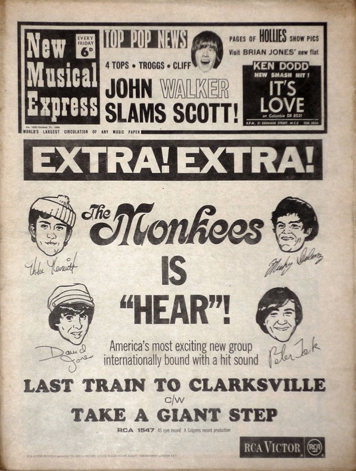 No. 1032, October 21, 1966, with The Monkees (in Kalligraphia). This cover was the first to feature the new logo in Playbill.