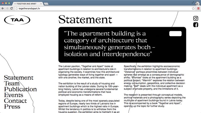 Together and apart – Latvian Pavilion website 1