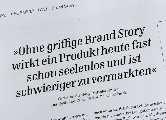 Pull quote featuring Mondial Text’s guillemets (»«), the standard quotation marks used by German typographers, and an ffi ligature.