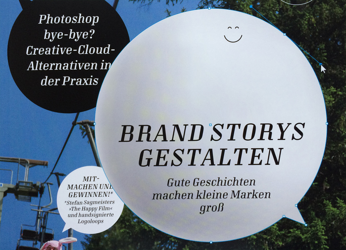 Detail from the cover, featuring Mondial Text Italic placed in circular speech balloons.