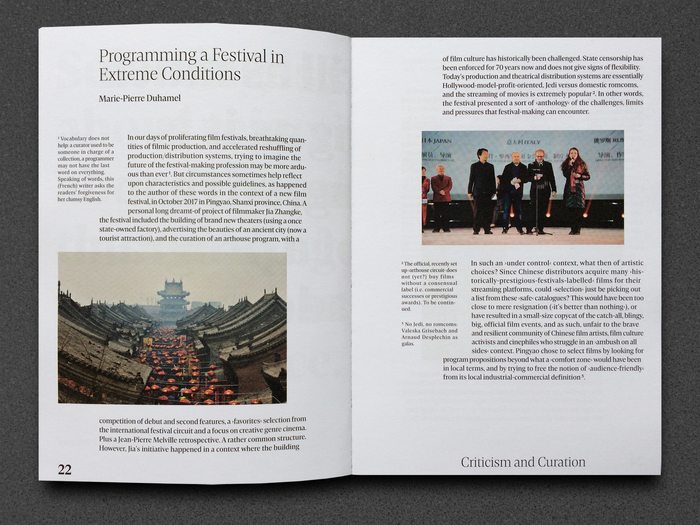 The essays are set in Damien throughout. The contemporary serif typeface family is employed in several weights; for headings, body text, marginal notes, page numbers, and running heads.