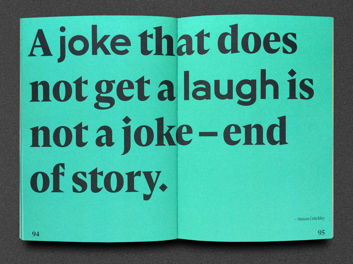 Damien has rather economical proportions, while U8 is wide. By pairing the two contrasting typefaces in a single line, the designers create an eye-catching, slightly disturbing effect.