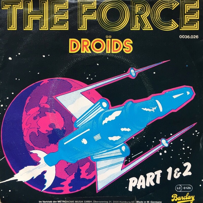 “The Force” (Part 1 &amp; 2) — German sleeve featuring Stack (incl. a simplified inline variant for the band name) and Flash Bold. This design was also used in France and elsewhere.