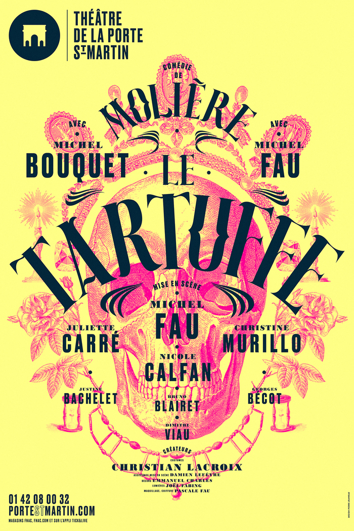 Le Tartuffe — Bodoni MT Black and Druk. The letterforms used for the title are custom drawn.