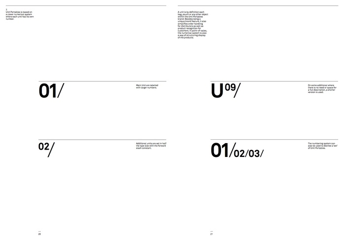 &ldquo;Unit Portables is based on a numerical system where each unit has its own number. A unit is by definition each bag, pouch or any other object within the Unit Portables brand. Besides being a unique brand feature, it also simplifies order handling&nbsp;for distributors as well as product recognition for customers. In point-of-sales, the numerical system is also a way of structuring display&nbsp;of the products.&rdquo;