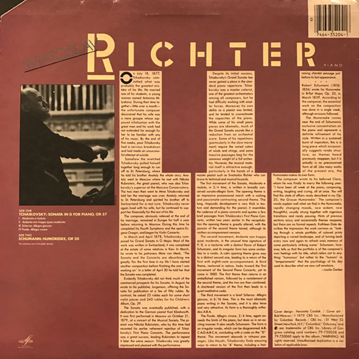 The liner notes are set in three columns that are shaped like the white keys of a piano.