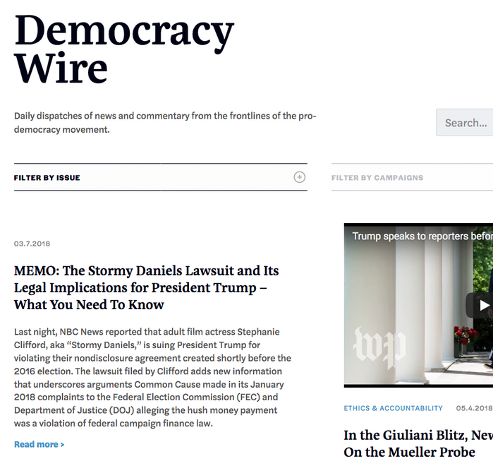 The “Democracy Wire” news section pairs Eskorte Semibold for headings with Halyard Text for body copy.