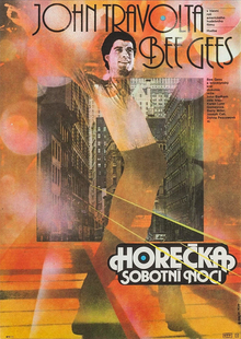 <cite>Horečka sobotní noci (Saturday Night Fever)</cite> Czechoslovak movie poster