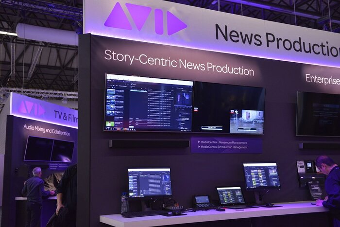 Avid booth at NAB Show NY. “News Production” uses their custom Omnes version with conventional terminals.