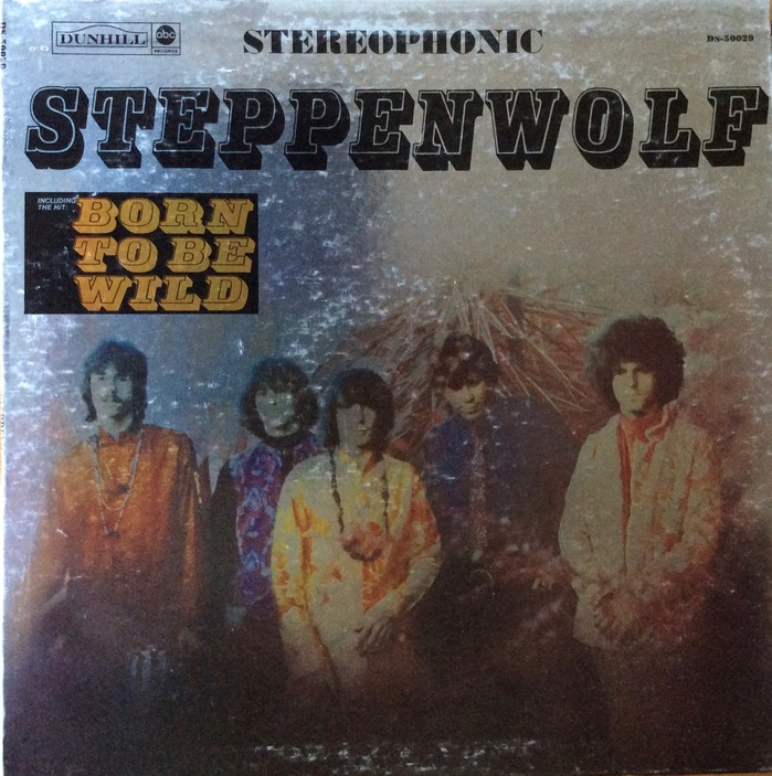 Steppenwolf (Dunhill/ABC, USA, 1968). Cover design by Gary Burden, with photography by Tom Gundelfinger, printed on silver foil. Profil’s letterforms are condensed. The box that names the hit song “Born to Be Wild” shows the typeface’s true proportions. It was added in later printings after the song hit the charts and was prominently featured in the movie Easy Rider (July 1969).