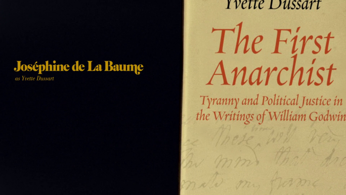 From the end titles: Yvette Dussart, The First Anarchist, set in Poetica.