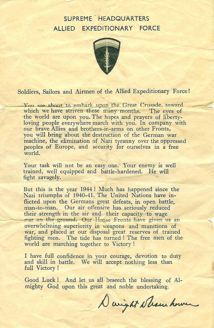 General Dwight D. Eisenhower&rsquo;s D-Day message, Order of the Day: 6 June 1944.