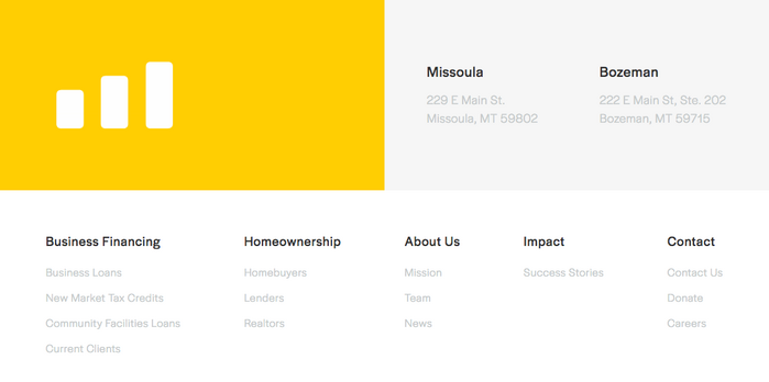 Halyard Bold is used for smaller headings, like in the website’s footer.